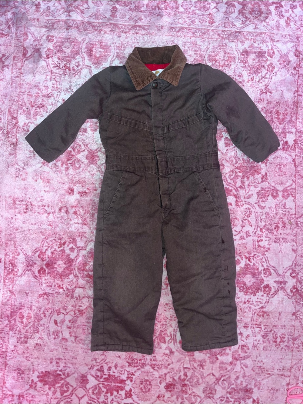 Vintage Key Imperial Cord Collar Kids Coverall Jumpsuit Dark Green